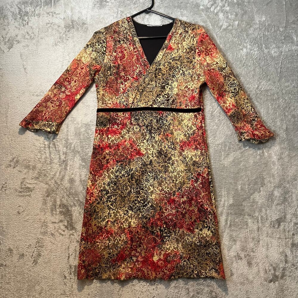 Vintage 90s Brocade Lace Floral Dress Whimsical Dark Fairy Cottagecore Sz Medium